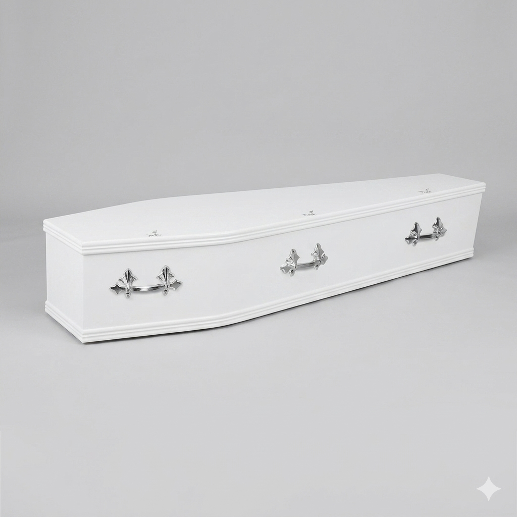ASTLEY - Plain Coffin painted white with single mouldings and a flat lid.
