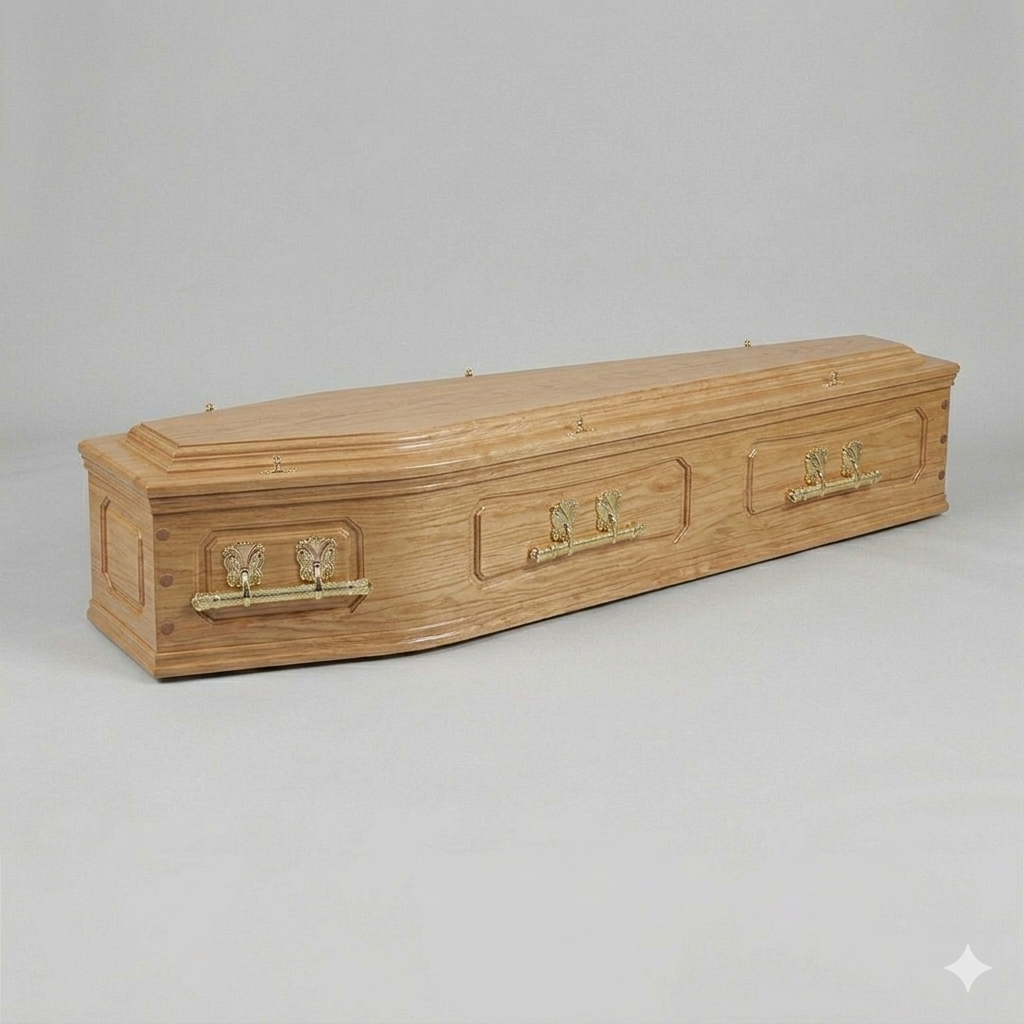 ASTON - Hand built traditional English Casket in solid Oak or Utile with raised panels.