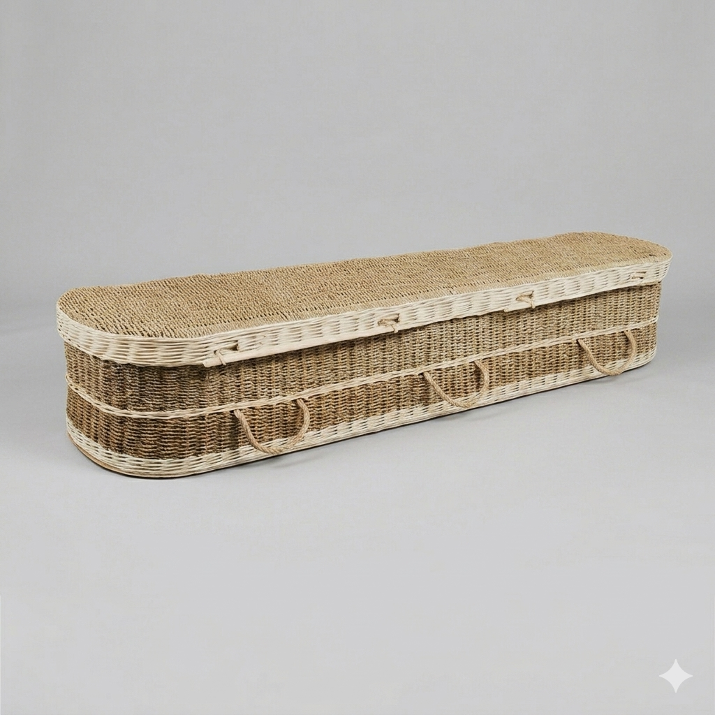 ECO - Handcrafted robust frame, Seagrass or Core Rattan, Organic Cotton, Mango Wood, Eco glue and natural rope handles.