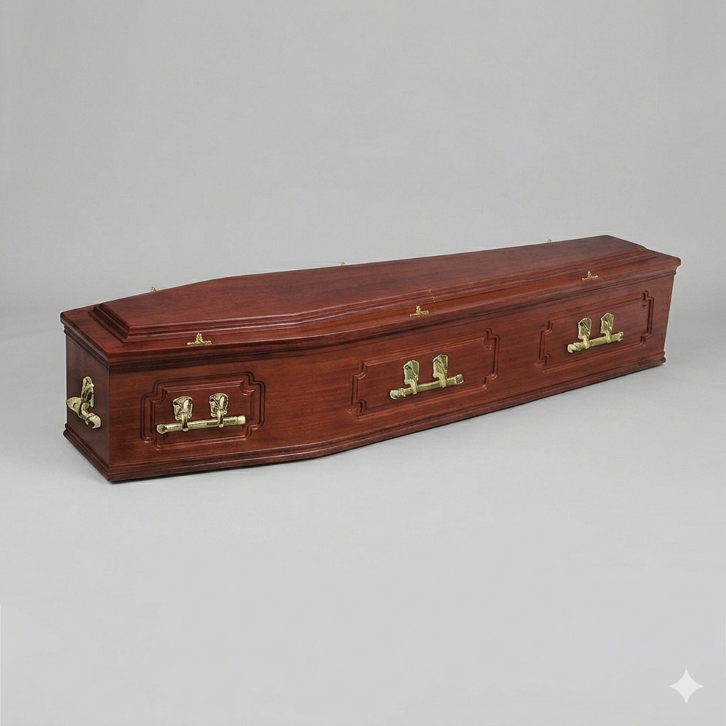 KINGSTON - Solid Utile Coffin with routed panelled sides, double mouldings and a raised lid.