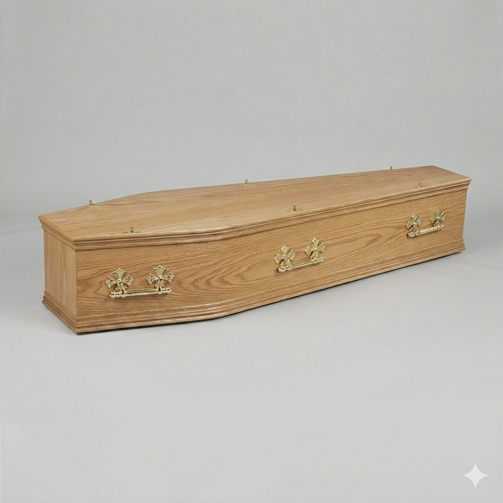 SUTTON - Solid Oak Coffin with double mouldings and a flat lid.